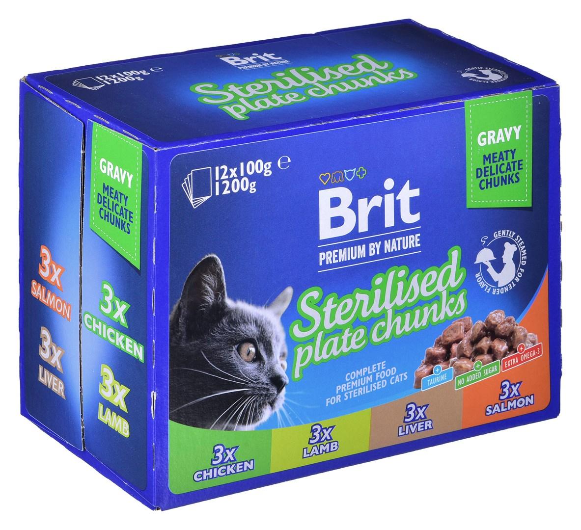 Vådfoder til kat – Brit Premium Sterilised Plate, 12×100 g