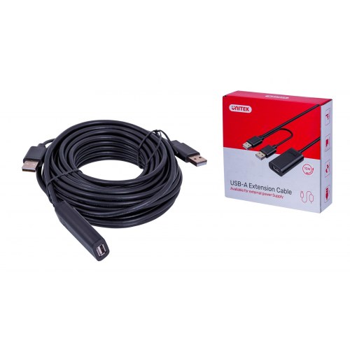 USB forlænger kabel 10 m - UNITEK USB-A til USB-A (han til hun), USB 2.0, sort
