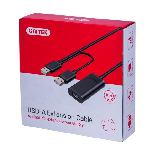 USB forlænger kabel 10 m - UNITEK USB-A til USB-A (han til hun), USB 2.0, sort