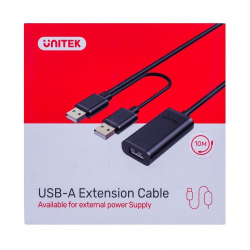 USB forlænger kabel 10 m - UNITEK USB-A til USB-A (han til hun), USB 2.0, sort