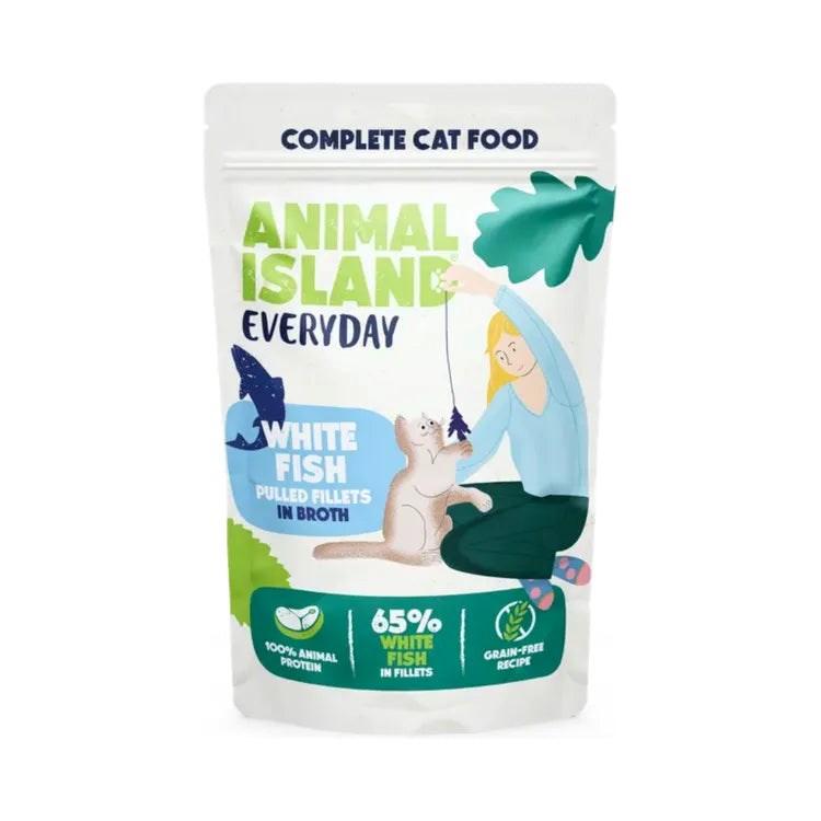 Vådfoder til kat – ANIMAL ISLAND Everyday, hvide fiskefileter i bouillon, 12 x 85 g