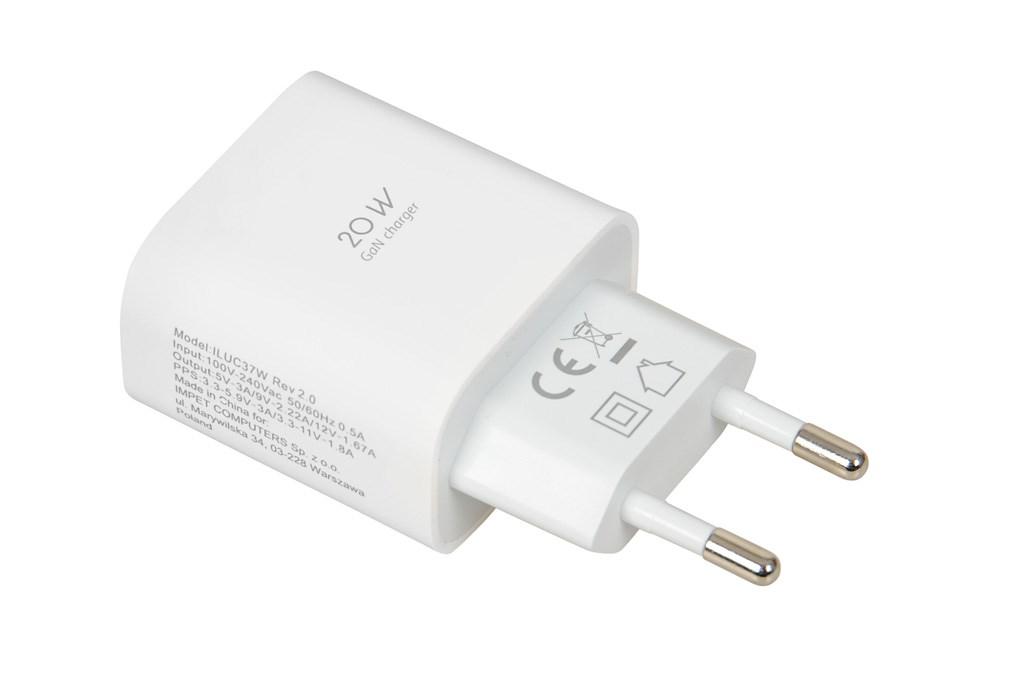 Vægoplader iBox C-37 GaN PD 20W - hvid billede