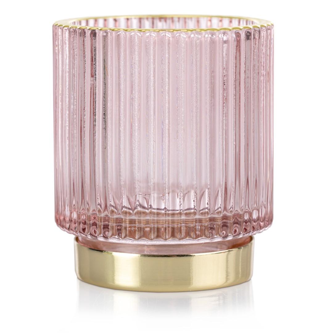 Lysestage glas AmeliaHome POMPEY - pudderlyserød, 8 cm