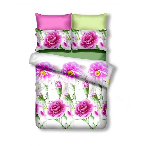 Sengetøj sæt 200x220 cm DecoKing Emerald – hvid med blomster, inkl. 2 pudebetræk 80x80
