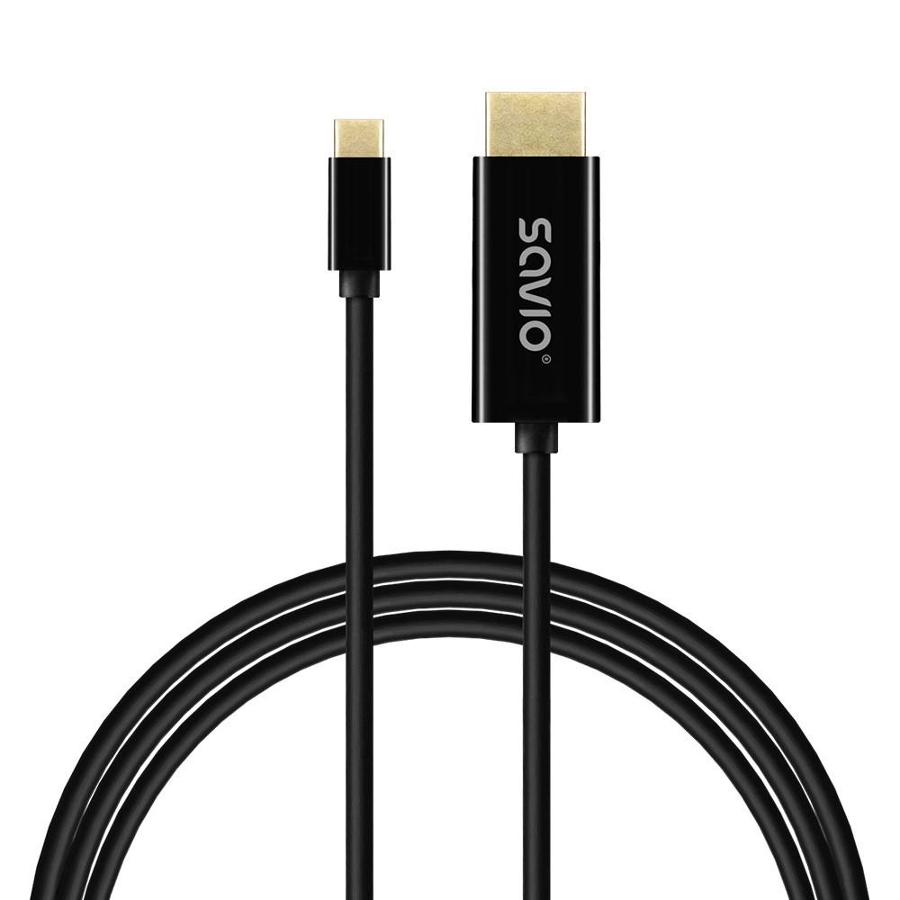 USB-C til HDMI kabel 2 m - Savio CL-191, 30 Hz, sort