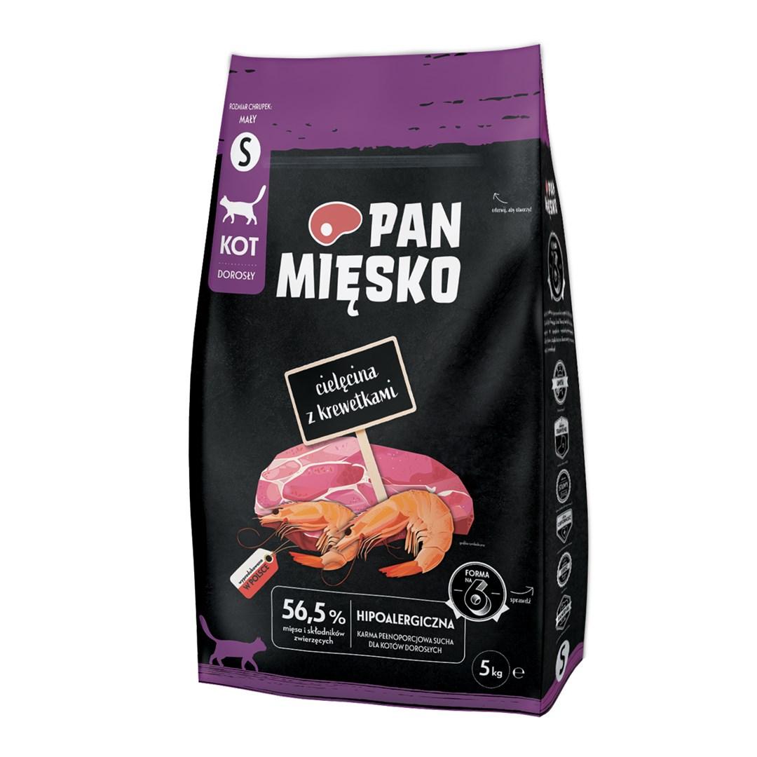 Tørfoder til kat – PAN MIĘSKO kalv med rejer, små kroketter, 5 kg
