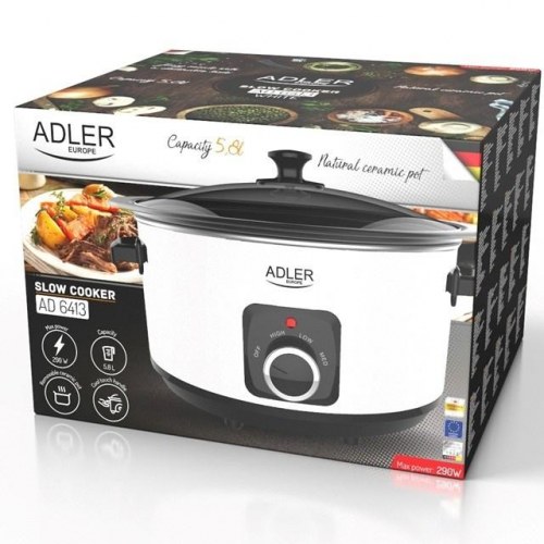 Slow cooker Adler AD 6413W – 5,8 l, hvid