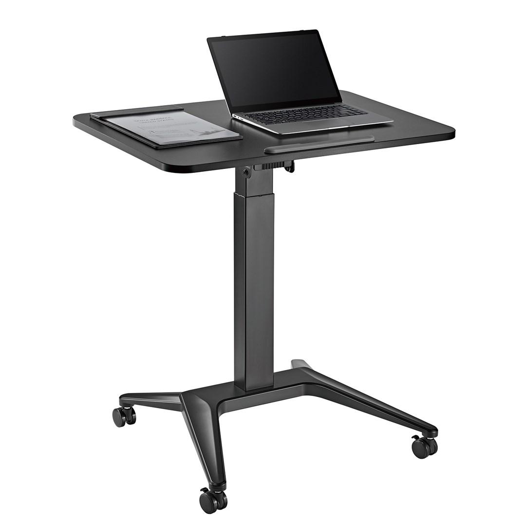 Hæve-/sænkebord til laptop - Maclean MC-453B, mobilt skrivebord med hjul, pneumatisk højdejustering, 80 × 52 cm, max 8 kg, sort