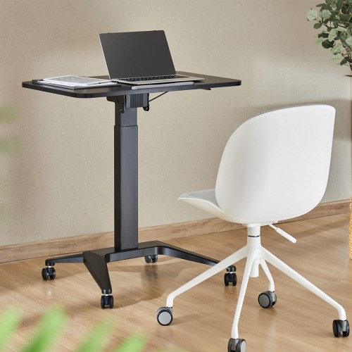 Hæve-/sænkebord til laptop - Maclean MC-453B, mobilt skrivebord med hjul, pneumatisk højdejustering, 80 × 52 cm, max 8 kg, sort