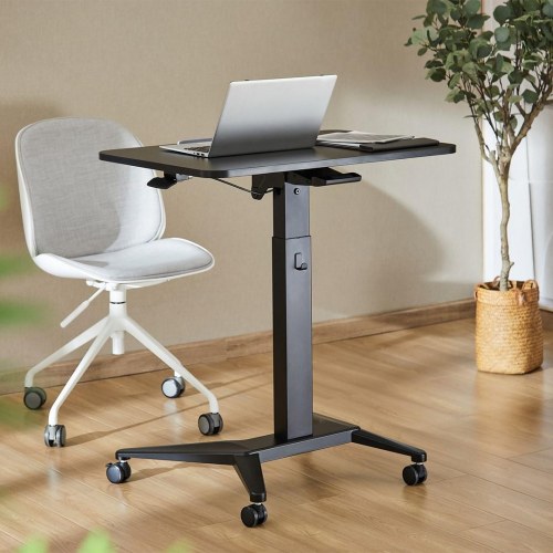 Hæve-/sænkebord til laptop - Maclean MC-453B, mobilt skrivebord med hjul, pneumatisk højdejustering, 80 × 52 cm, max 8 kg, sort
