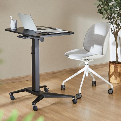 Hæve-/sænkebord til laptop - Maclean MC-453B, mobilt skrivebord med hjul, pneumatisk højdejustering, 80 × 52 cm, max 8 kg, sort