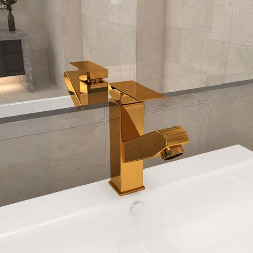 Vandhane m. udtræksfunktion til badeværelsesvask 157x172 mm guld