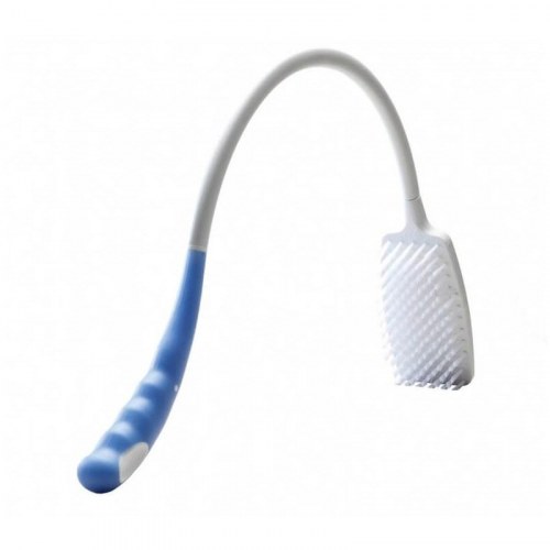 Badebørste med langt håndtag – SUNDO, hvid/blå, 82 cm