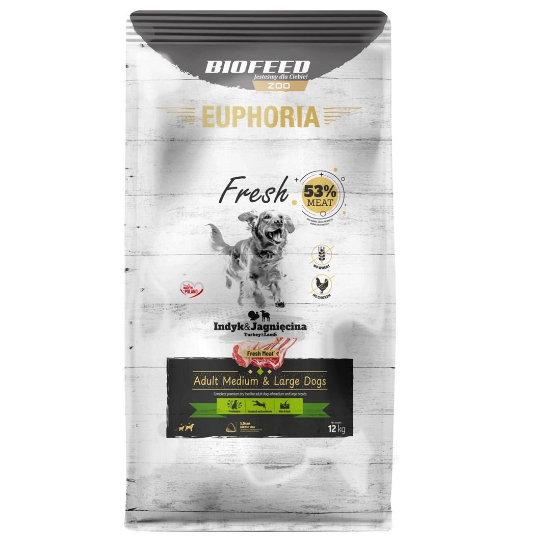 Hundefoder tørfoder BIOFEED Euphoria Fresh Adult Medium & Large – kalkun med lam, 12 kg