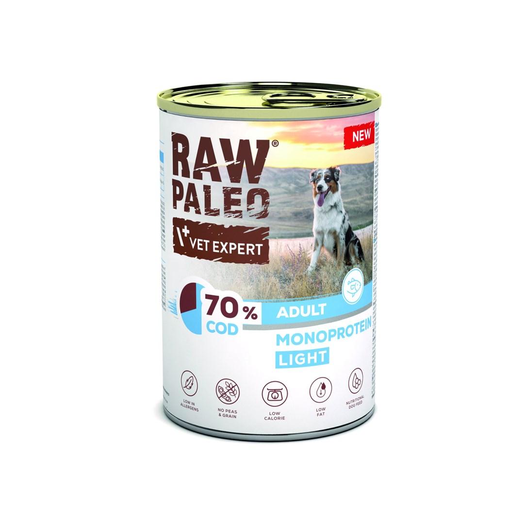 Hundefoder vådfoder – VetExpert Raw Paleo Torsk Light Monoprotein 400 g