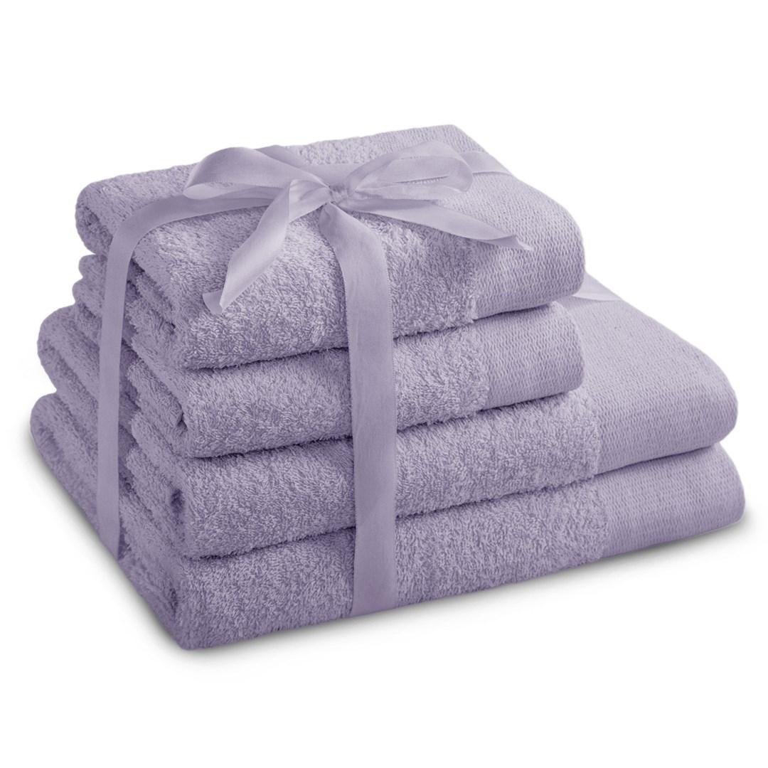 Håndklædesæt 4 dele - AmeliaHome Amari, lilla, 2×70×140 cm + 2×50×100 cm, 100 % bomuld