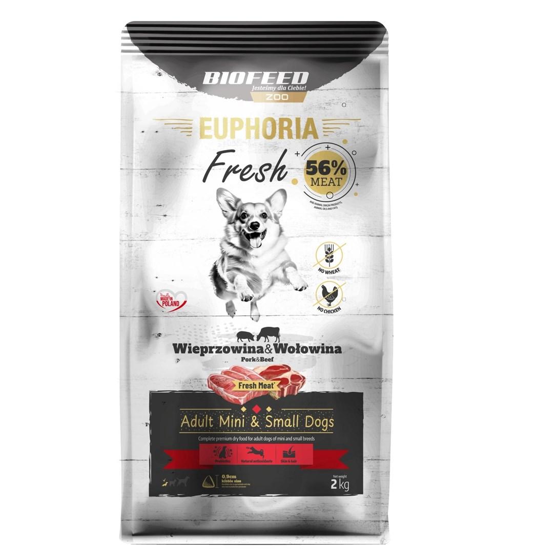 Hundefoder tør BIOFEED Euphoria Fresh Adult Mini & Small – svinekød med oksekød, 2 kg