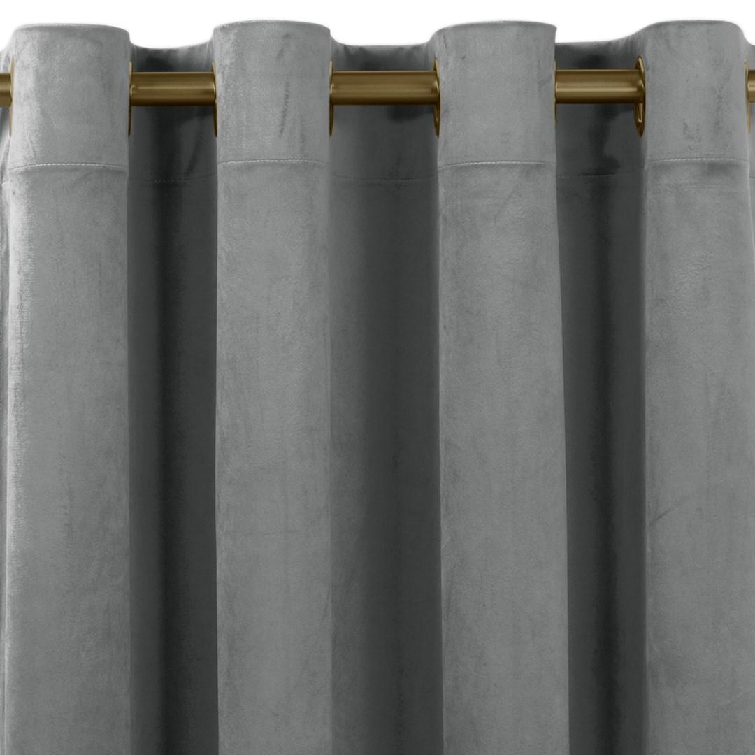 Mørklægningsgardin fløjl 400x225 cm grafit, klassisk med guldmetal-øskner | HOMEDE VILA