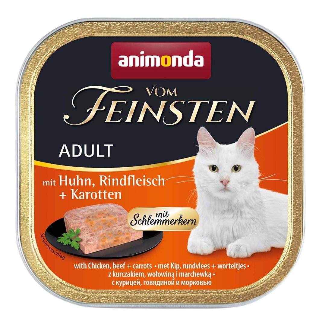 Vådfoder til kat – animonda Vom Feinsten Adult med kylling, oksekød og gulerødder 100 g