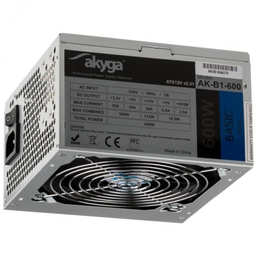 Strømforsyning ATX 600 W - Akyga AK-B1-600, 20+4 pin, grå