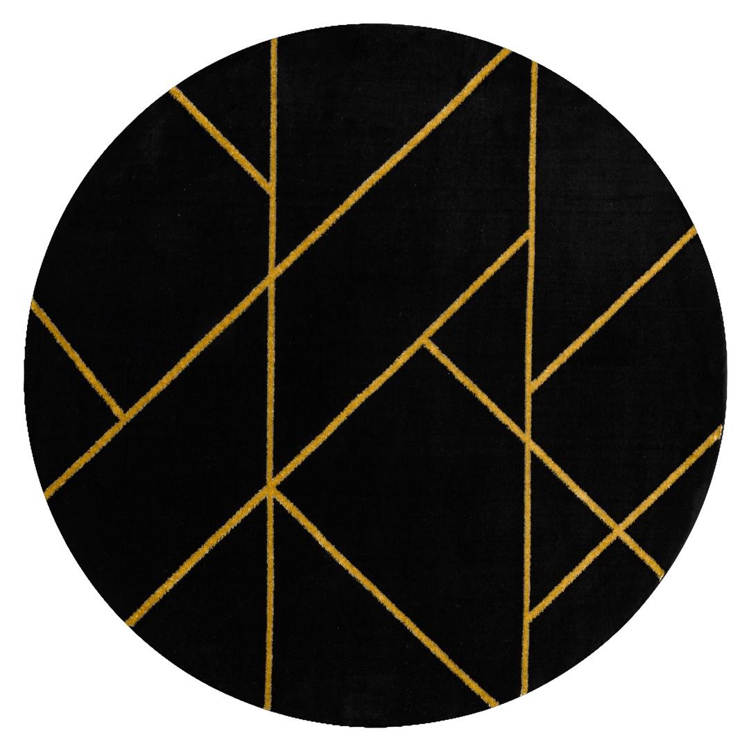 Rundt gulvtæppe 120 cm - Hakano Estema Marblegeo, sort/sennepsgul
