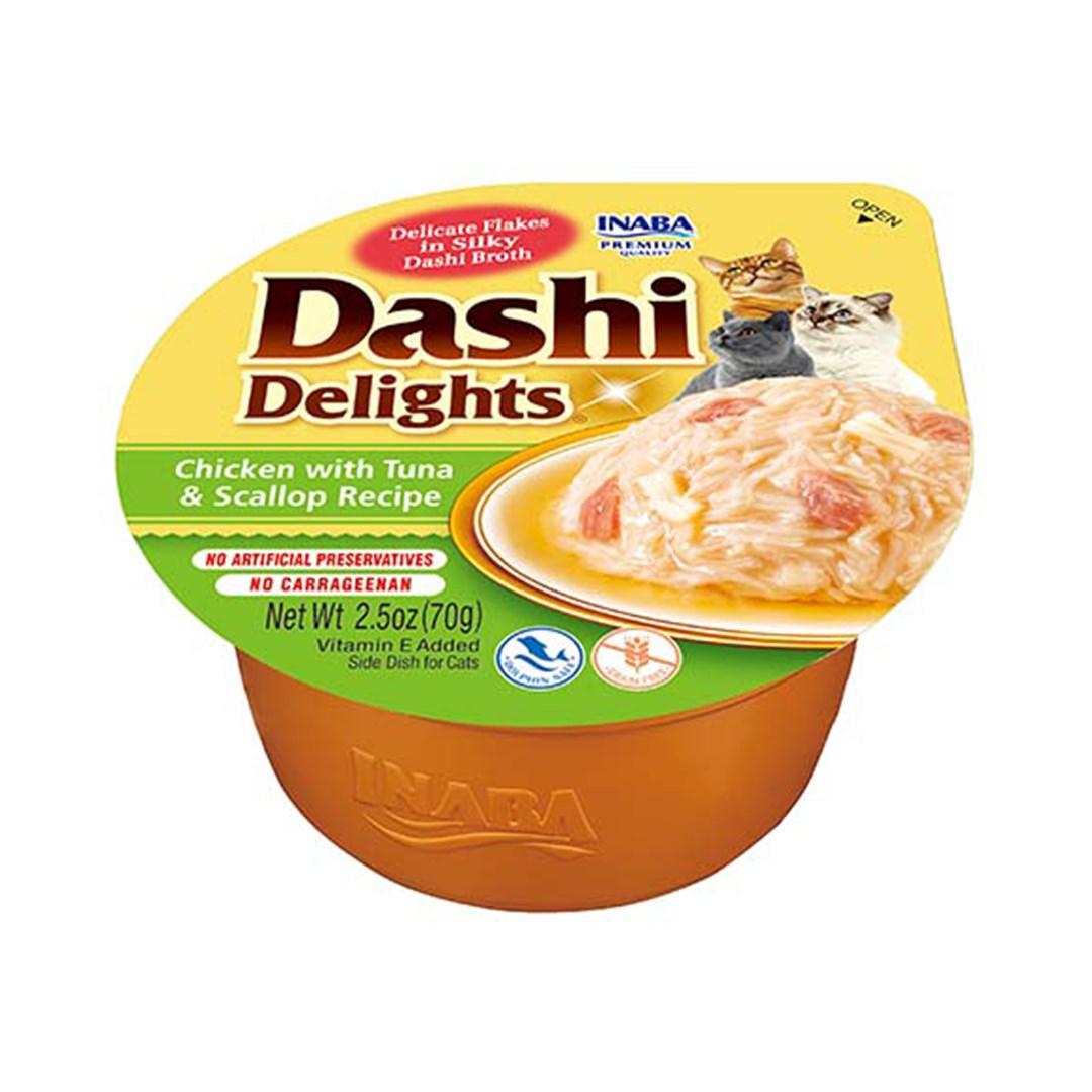 Kattesnack INABA Dashi Delights – kylling, tun & kammusling i dashi-bouillon 70 g