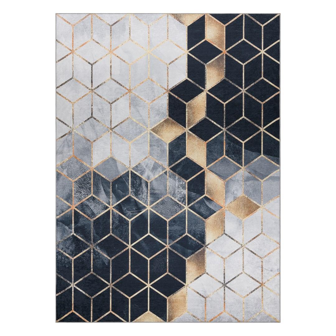 Gulvtæppe - Hakano Arlen Cube2, sort/geometrisk, 80×150 cm