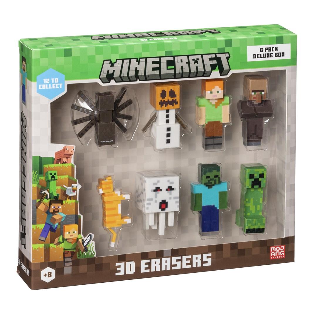 Minecraft viskelædere i 3D - 8-pak deluxe boks