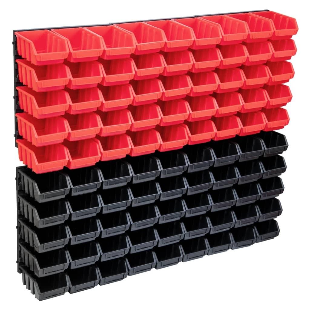 Opbevaringssæt med vægpaneler 96 dele rød og sort