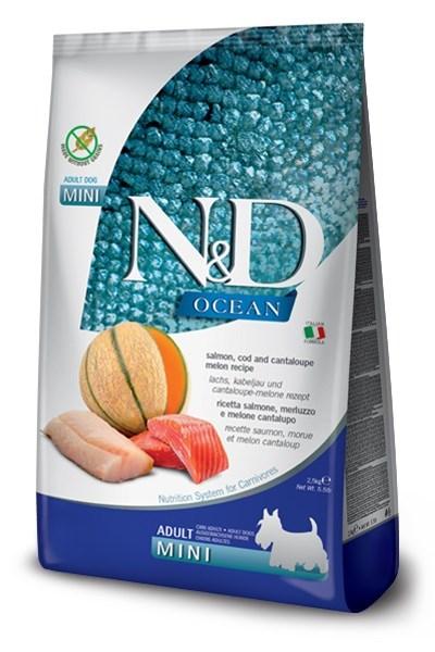 Hundefoder tørfoder – Farmina N&D Ocean Adult Mini, laks, torsk og cantaloupemelon, 2,5 kg