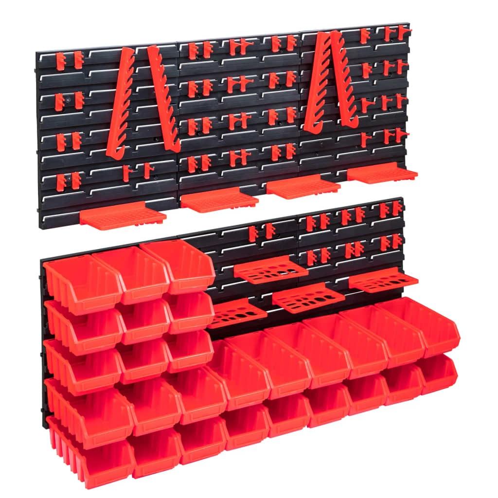 Opbevaringssæt med vægpaneler 103 dele rød og sort