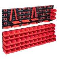 Opbevaringssæt med vægpaneler 141 dele rød og sort