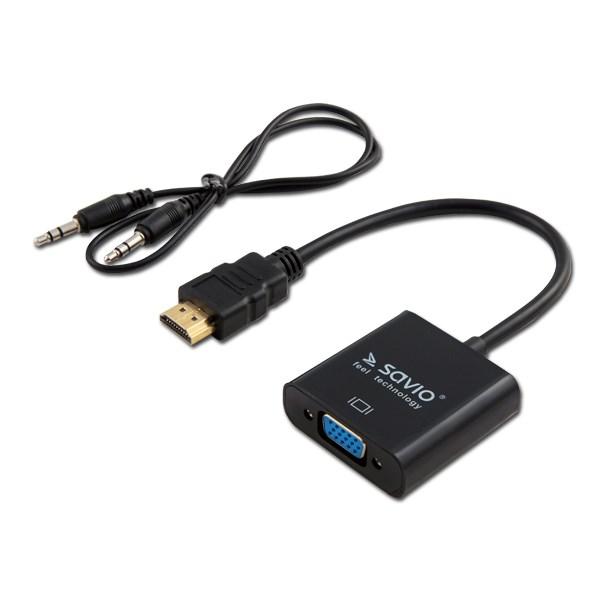 HDMI til VGA adapter med lyd – Savio CL-23/B, sort billede