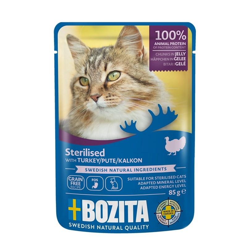 BOZITA Sterilised kalkun - bidder i gelé vådfoder til kat, 85 g