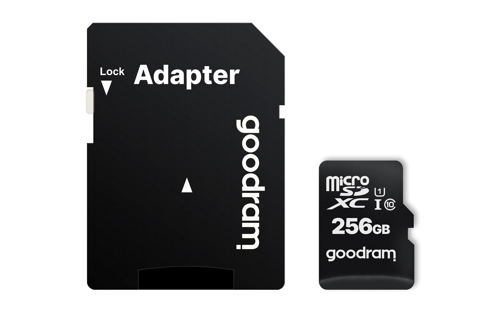 Hukommelseskort microSDXC 256 GB - Goodram M1AA UHS-I Class 10 med SD-adapter billede