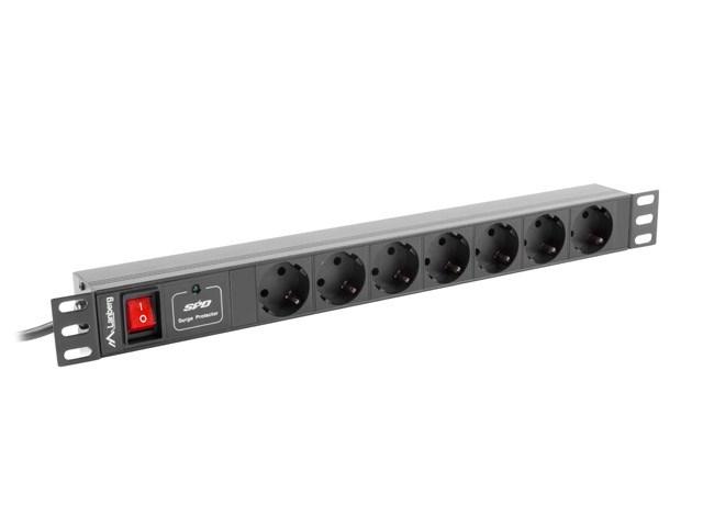 Stikdåse til rack 1U - Lanberg, 7x Schuko, 10 A, 1 m kabel billede