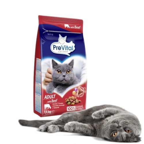 Tørfoder til kat - PREVITAL Adult med oksekød 1,4 kg