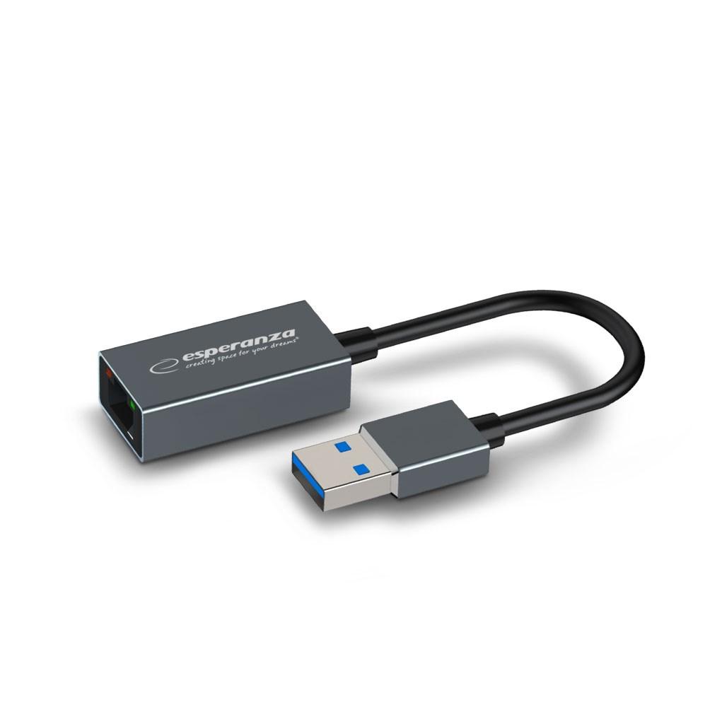 USB 3.0 til RJ45 gigabit netværksadapter - Esperanza ENA101 (grå) billede