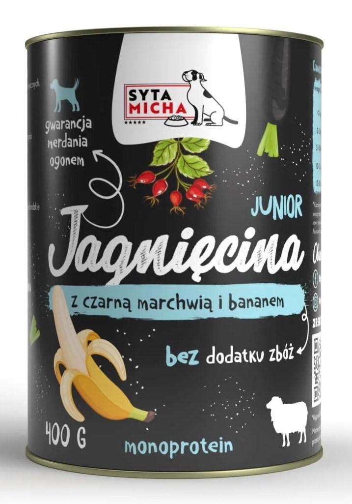 Hundefoder vådfoder – SYTA MICHA Junior lam med sort gulerod og banan, 400 g