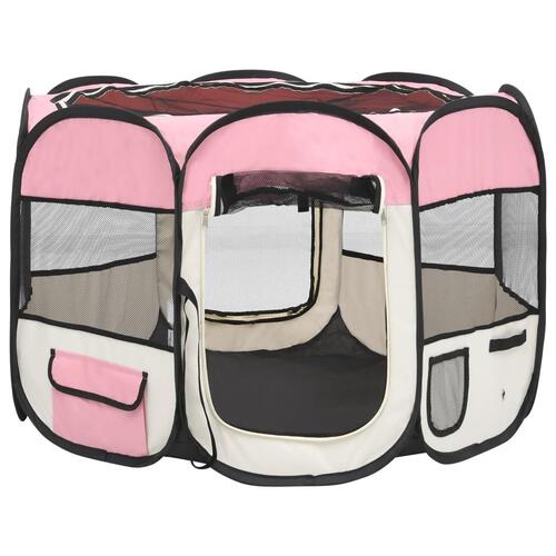 Foldbar hundegård med bæretaske 90x90x58 cm pink