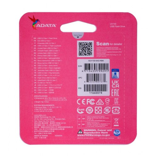 USB stik 64 GB ADATA UV150 – USB 3.2 Gen 1, sort