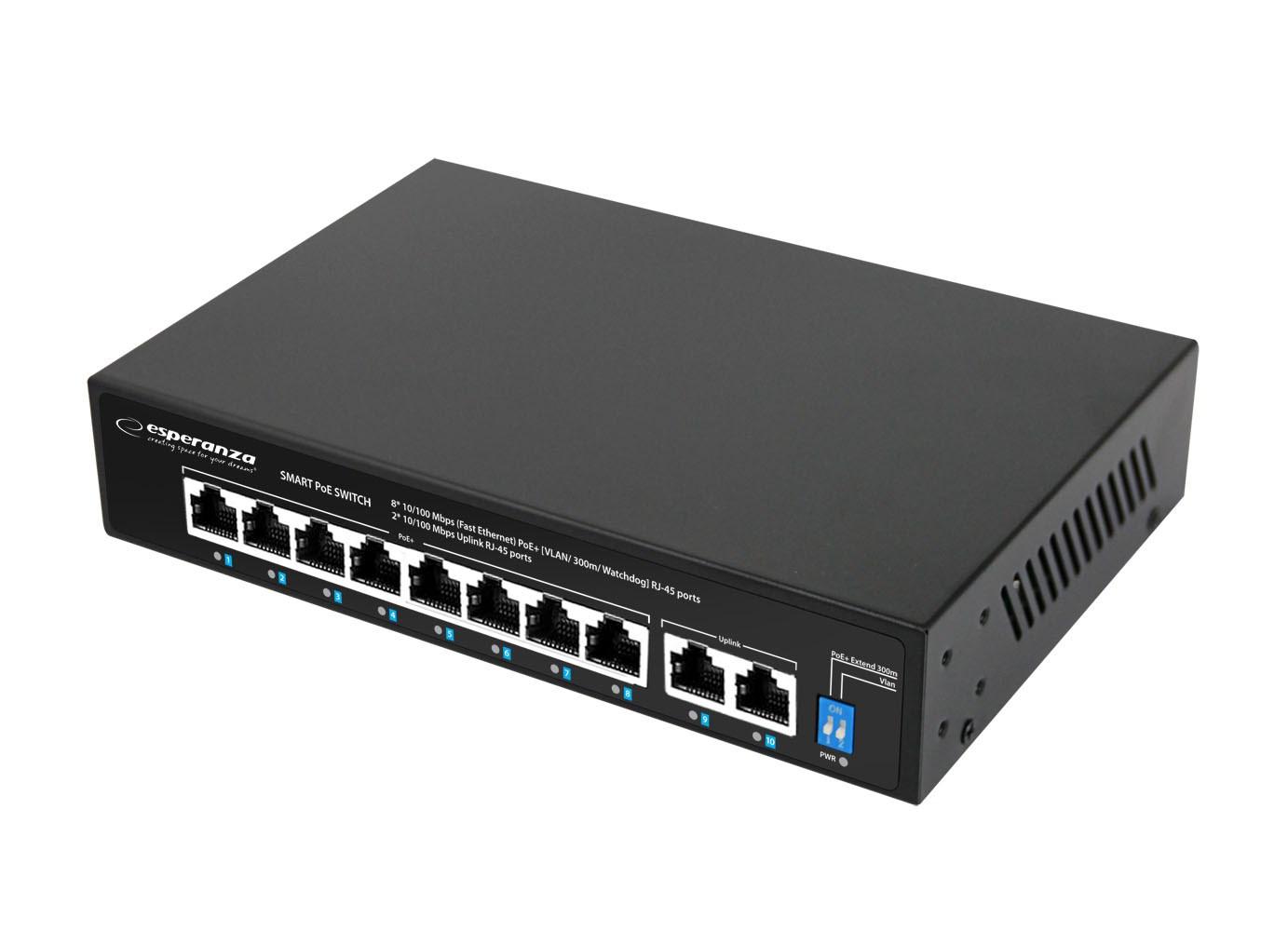 Netværksswitch Esperanza ENS106 10 porte PoE 10/100 96 W