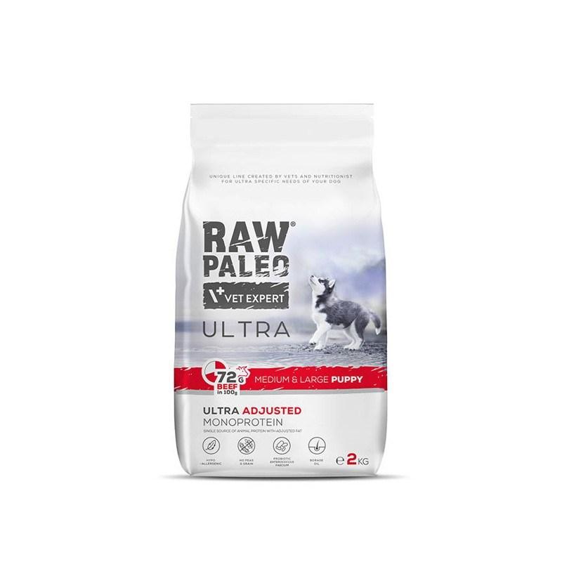 Hvalpefoder tørkost oksekød VetExpert Raw Paleo Ultra Medium & Large Puppy, 2 kg