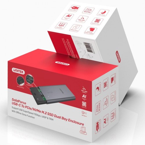 Eksternt M.2 NVMe SSD-kabinet 10 Gbps – UNITEK S1206A Dual Bay med offline kloning