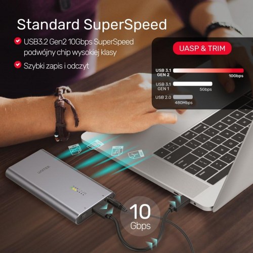 Eksternt M.2 NVMe SSD-kabinet 10 Gbps – UNITEK S1206A Dual Bay med offline kloning