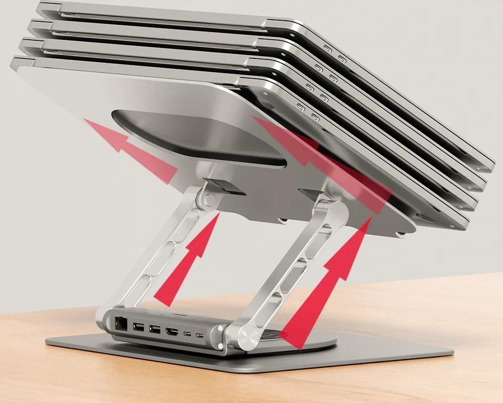 Laptop stander med USB-C HDMI hub UNITEK D1109B01 PD 100W