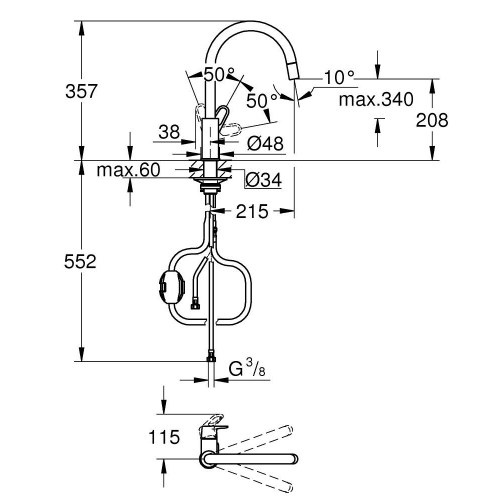 Køkkenarmatur Grohe BauFlow – etgrebs, krom, svingbar tud 360°