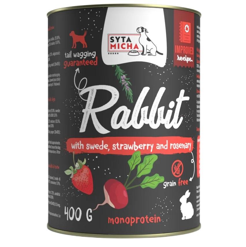 Vådfoder til hund – SYTA MICHA Rabbit med kålroe, jordbær og rosmarin 400 g