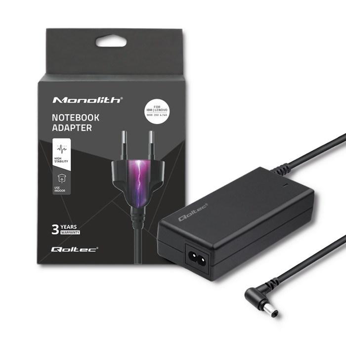 Strømforsyning til bærbar - Qoltec 90 W, 20 V, til IBM/Lenovo, sort billede