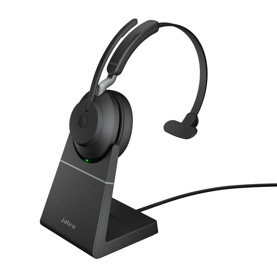 Headset til kontor – Jabra Evolve2 65 USB-A UC Mono med ladestand – sort